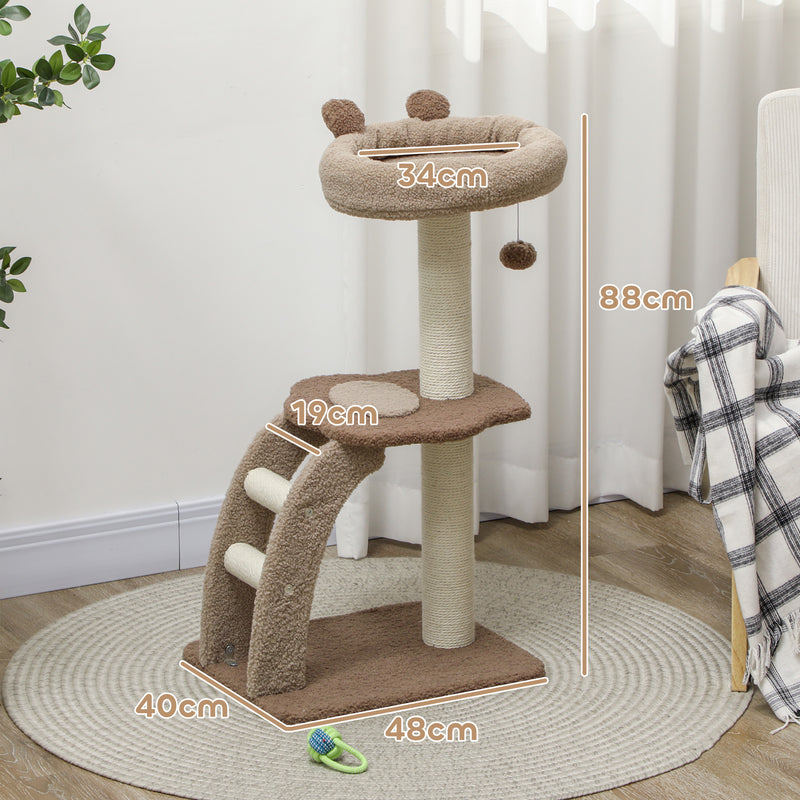 PawHut 88cm Cat Tee for Indoor Cats, Cat Tower with Scratching Post, Brown