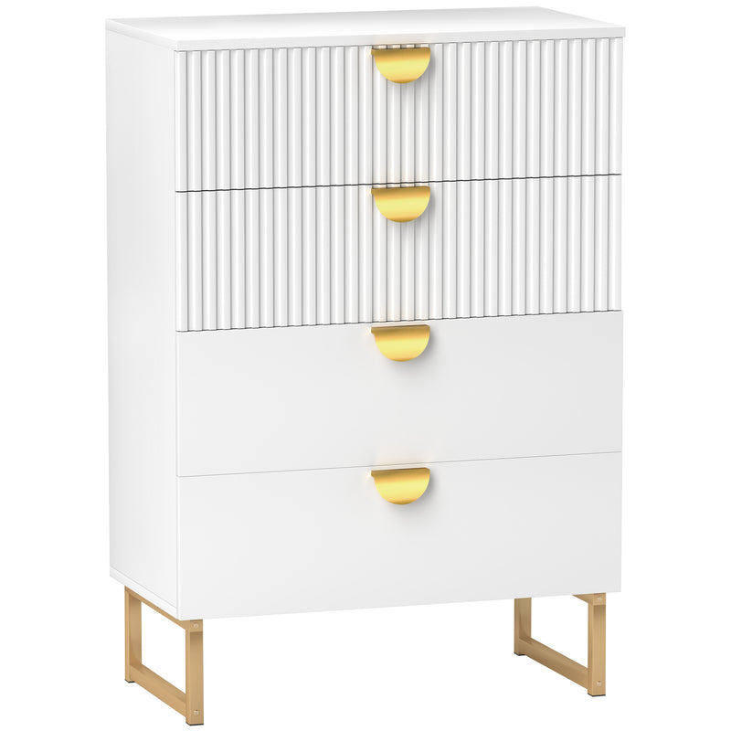 HOMCOM Chest of Drawers with 4 Drawers, Modern Dresser for Bedroom, White