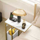 HOMCOM C Shaped Side Table, Faux Marble Bedside Table with Charging Station