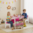 AIYAPLAY 3 Pieces Kids Table and Chair Set with Bookshelves, Pink