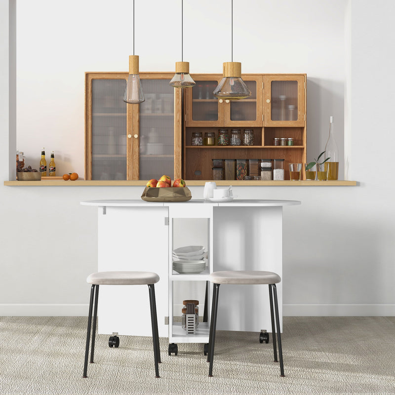 HOMCOM Folding Dining Table for Small Spaces with 2-tier Shelves White