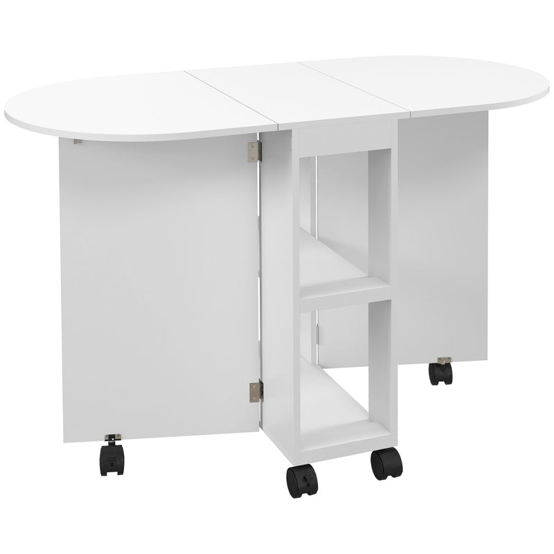 HOMCOM Folding Dining Table for Small Spaces with 2-tier Shelves White