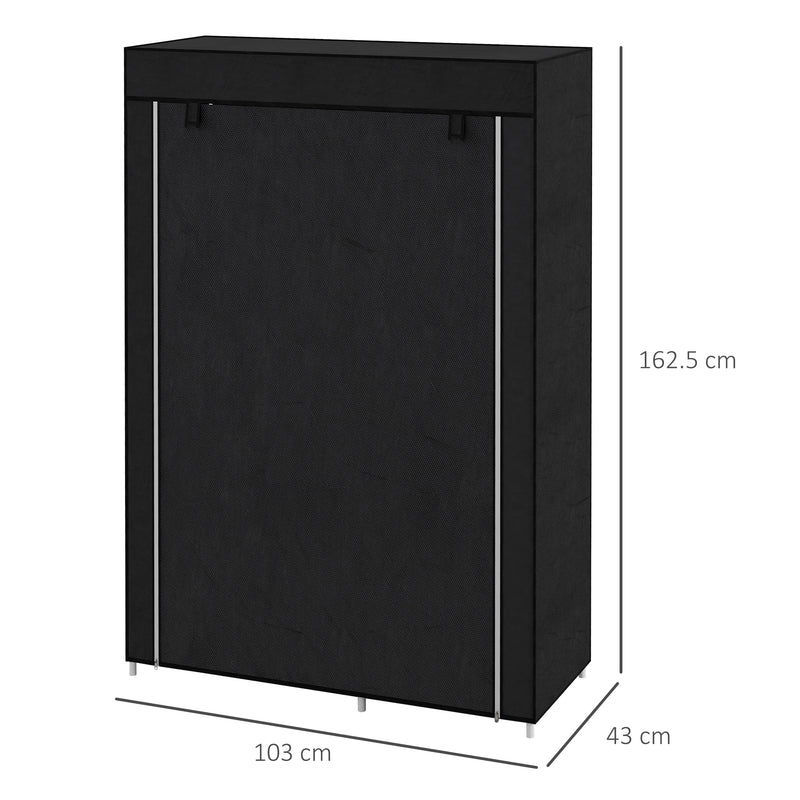 HOMCOM Fabric Wardrobe w/ Shelves Hanging Rail Foldable Closets Black
