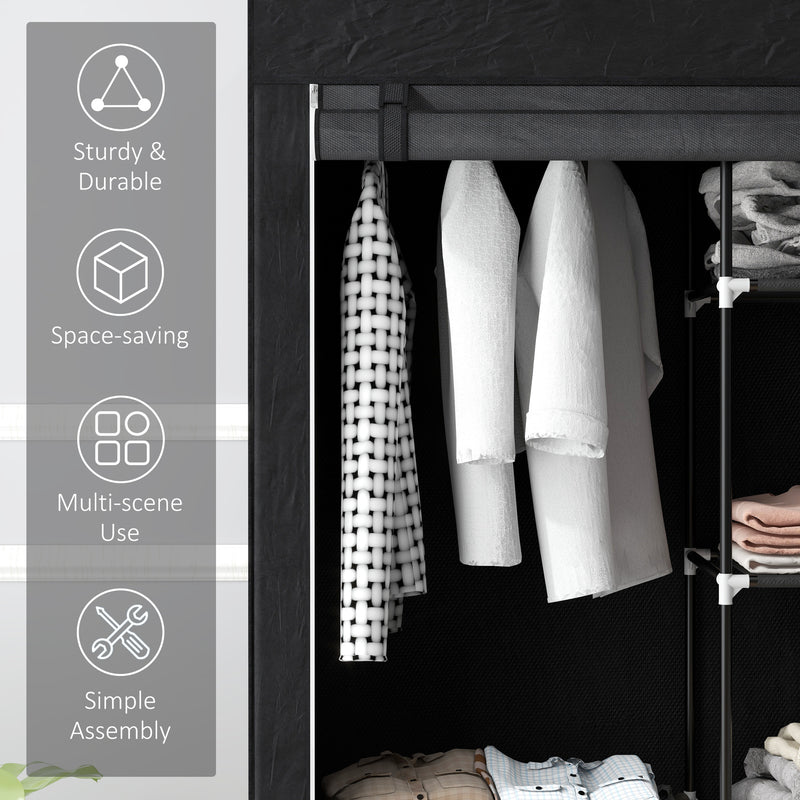 HOMCOM Fabric Wardrobe w/ Shelves Hanging Rail Foldable Closets Black