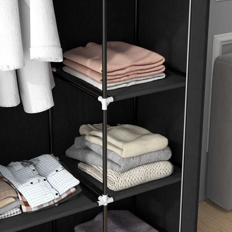 HOMCOM Fabric Wardrobe w/ Shelves Hanging Rail Foldable Closets Black
