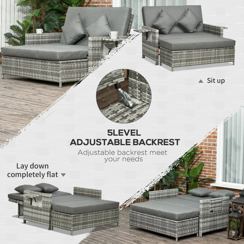 Outsunny Garden Rattan Daybed 2 Seater - Grey