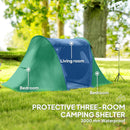 Outsunny 3 Man Camping Tent With 2 Bedrooms, 3000mm Waterproof - Dark Grey/Green