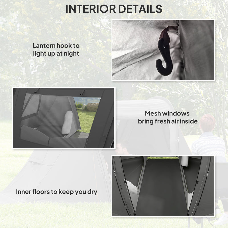 Outsunny 3 Man Camping Tent With 2 Bedrooms, 3000mm Waterproof - Dark Grey/Green