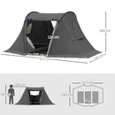 Outsunny 3 Man Camping Tent With 2 Bedrooms, 3000mm Waterproof - Dark Grey/Green