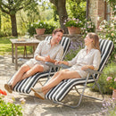 Outsunny Set of 2 Adjustable Sun Lounger Recliner Reclining Seat Grey Stripe
