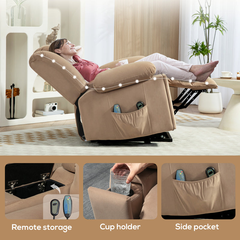 HOMCOM Light Brown Power Lift Recliner Chair with Vibration Massage, USB