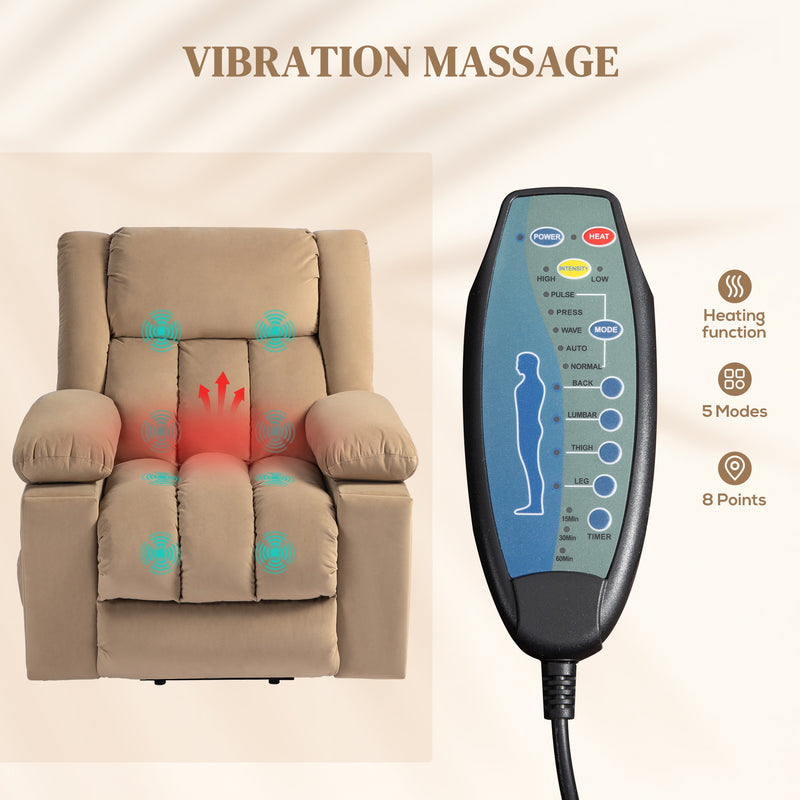 HOMCOM Light Brown Power Lift Recliner Chair with Vibration Massage, USB