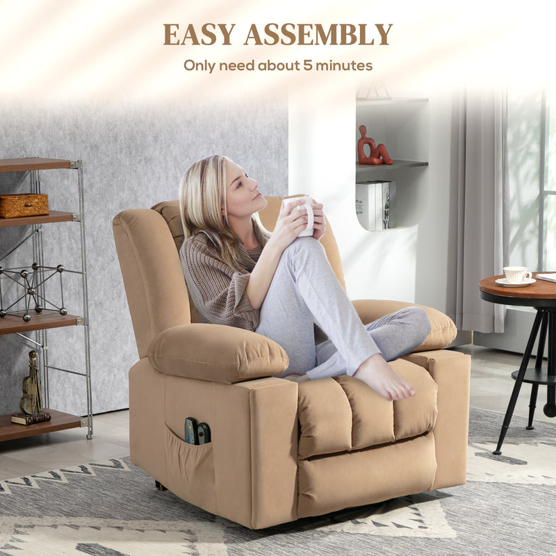 HOMCOM Light Brown Power Lift Recliner Chair with Vibration Massage, USB