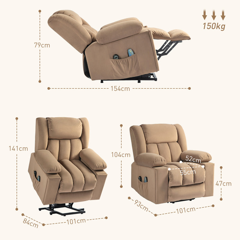 HOMCOM Light Brown Power Lift Recliner Chair with Vibration Massage, USB