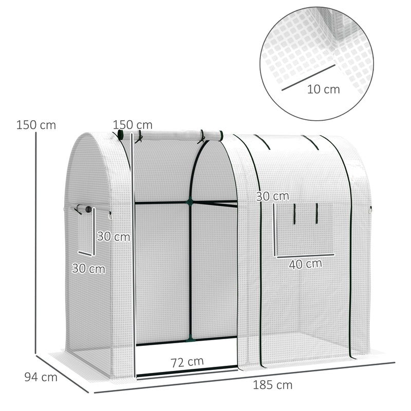 Outsunny Tomato Greenhouse with 2 Roll-up Doors, 185 x 94 x 150cm, White