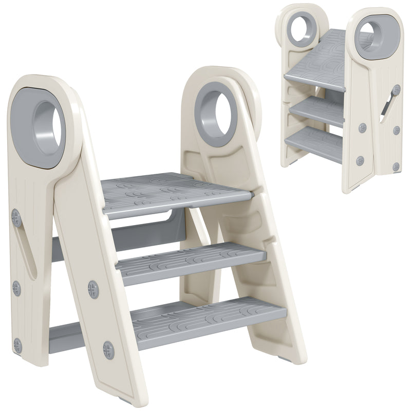 AIYAPLAY Toddler Tower, Foldable & Adjustable, with Handle, Non-Slip, Grey
