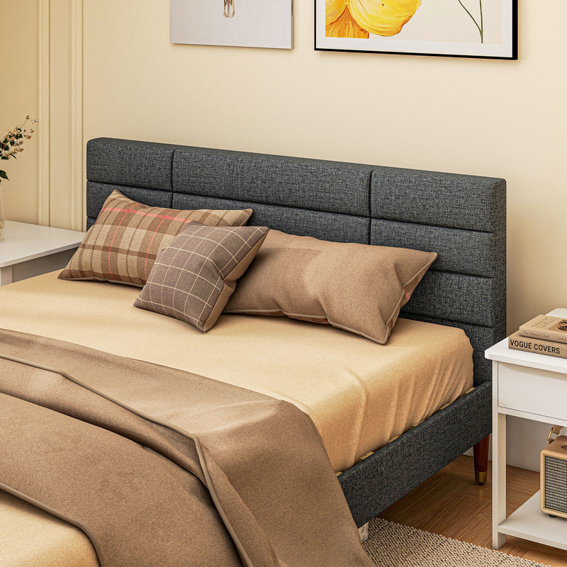 HOMCOM 5ft Upholstered King Bed Frame w/ Wooden Slat No Box Spring Needed
