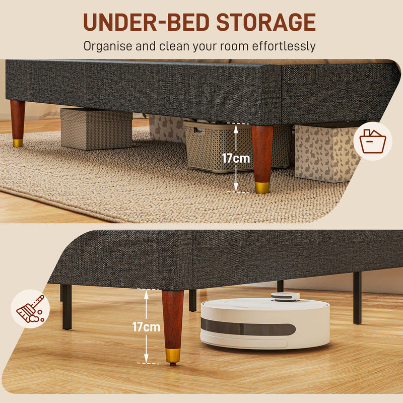 HOMCOM 5ft Upholstered King Bed Frame w/ Wooden Slat No Box Spring Needed