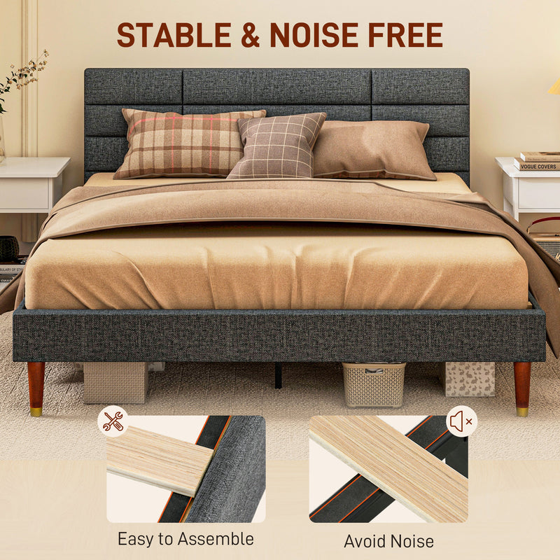 HOMCOM 5ft Upholstered King Bed Frame w/ Wooden Slat No Box Spring Needed