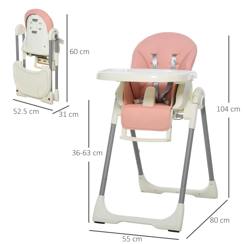 HOMCOM Babies Foldable PU Highchair Pink