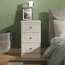 Lisbon Ready Assembled Bedside Table With 3 Drawers - White Gloss & White