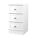 Lisbon Ready Assembled Bedside Table With 3 Drawers - White Gloss & White