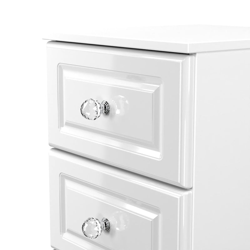 Lisbon Ready Assembled Bedside Table With 3 Drawers - White Gloss & White