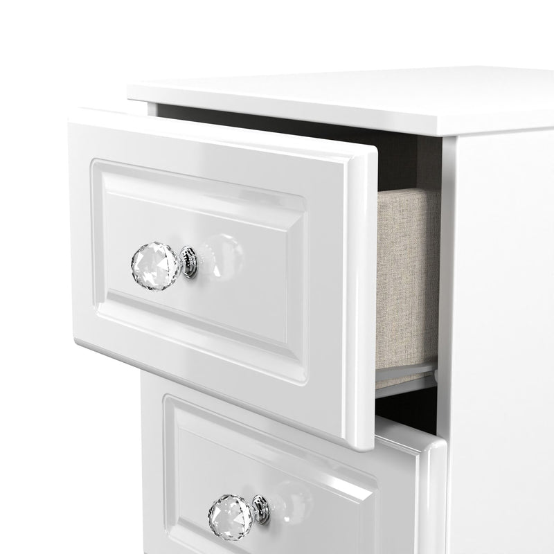 Lisbon Ready Assembled Bedside Table With 3 Drawers - White Gloss & White