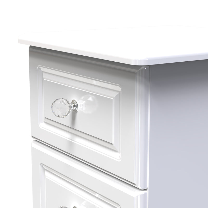 Lisbon Ready Assembled Bedside Table with 3 Drawers - White Gloss & White