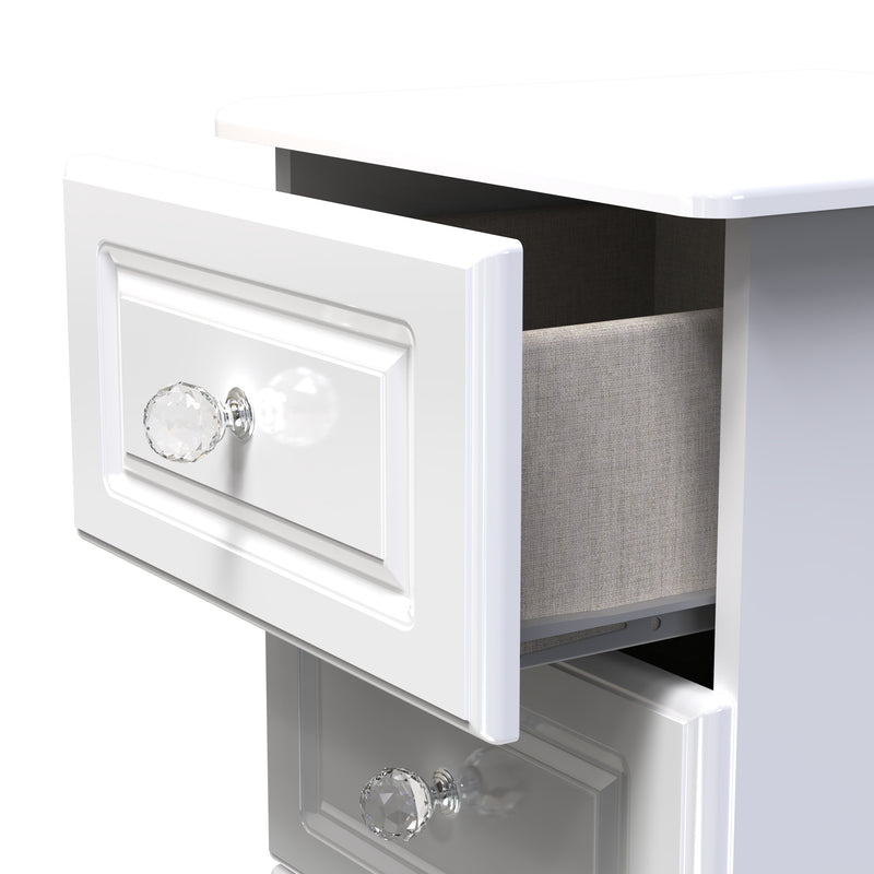 Lisbon Ready Assembled Bedside Table with 3 Drawers - White Gloss & White