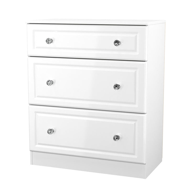 Lisbon Ready Assembled Chest Of Drawers With 3 Drawers - White Gloss & White
