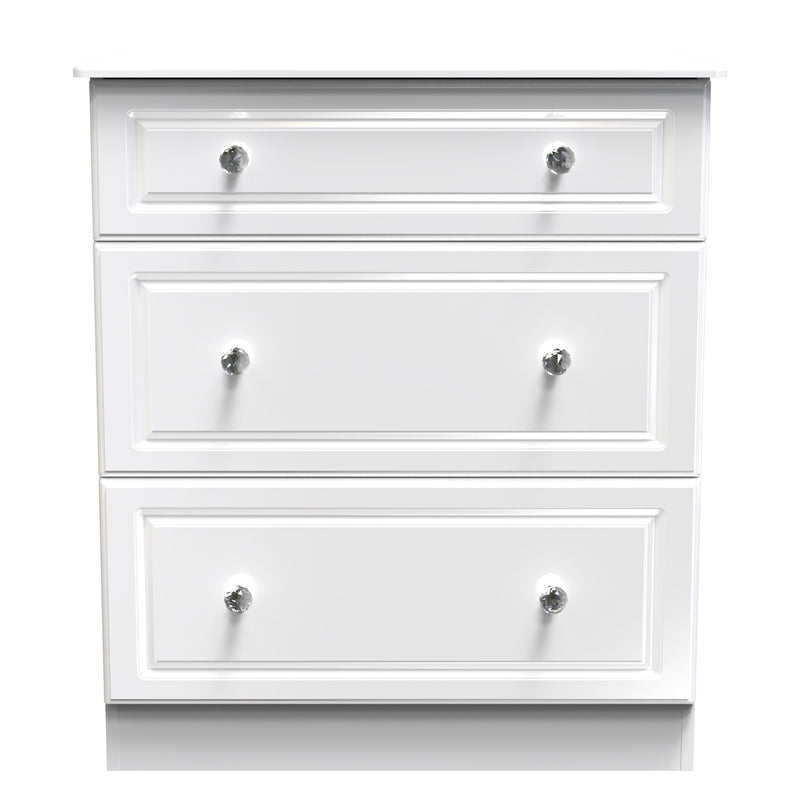 Lisbon Ready Assembled Chest Of Drawers with 3 Drawers - White Gloss & White