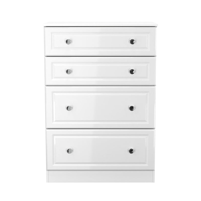 Lisbon Ready Assembled Chest Of Drawers with 4 Drawers - White Gloss & White