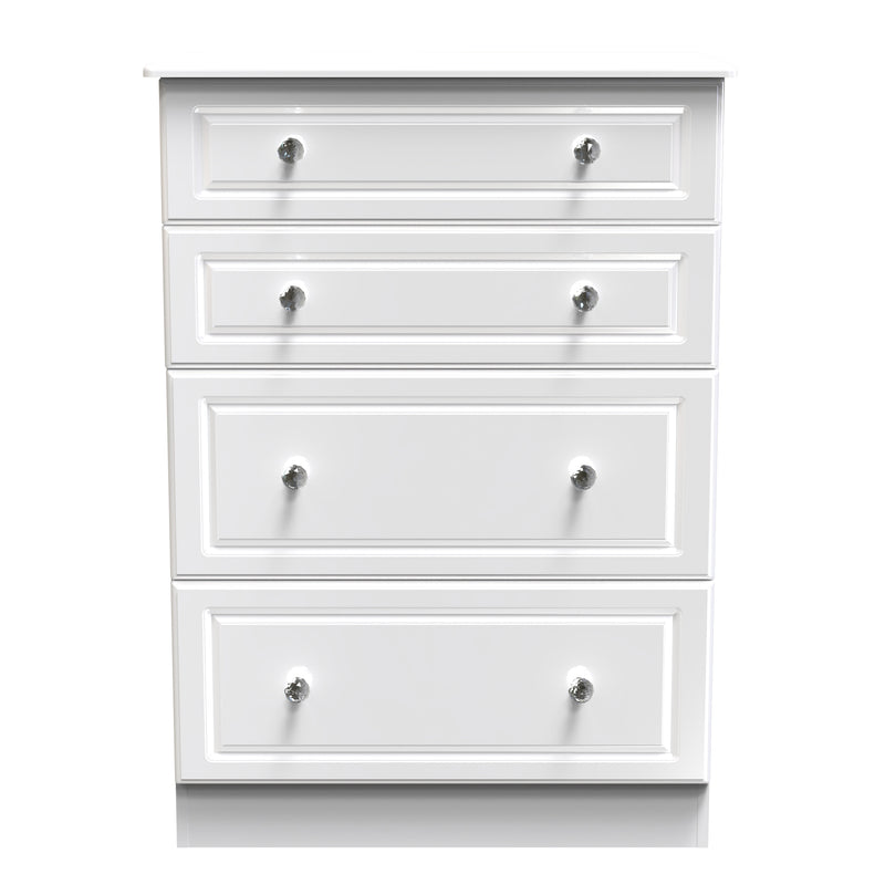 Lisbon Ready Assembled Chest Of Drawers with 4 Drawers - White Gloss & White