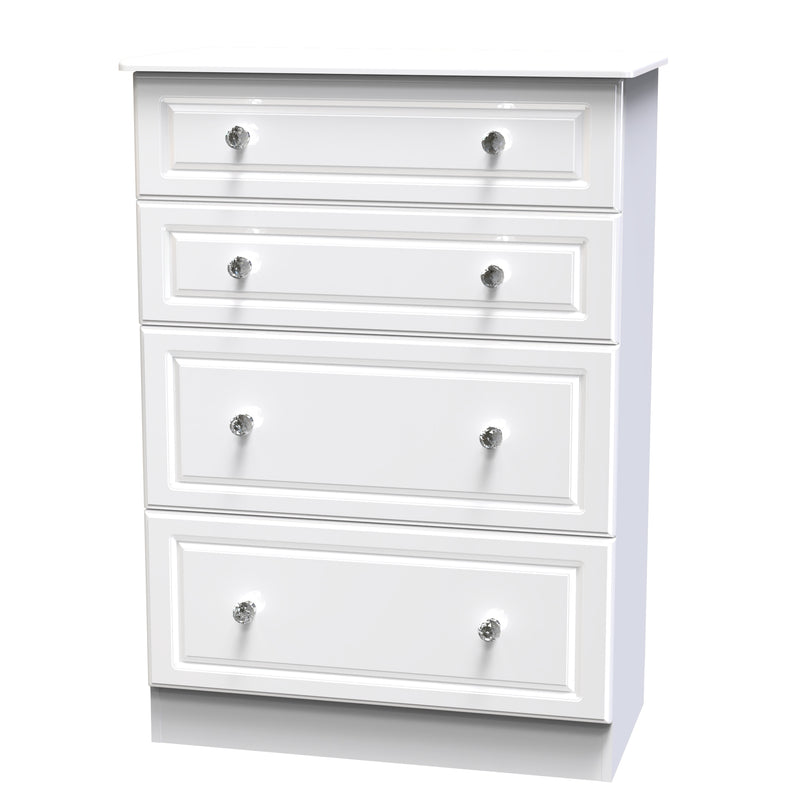 Lisbon Ready Assembled Chest Of Drawers with 4 Drawers - White Gloss & White