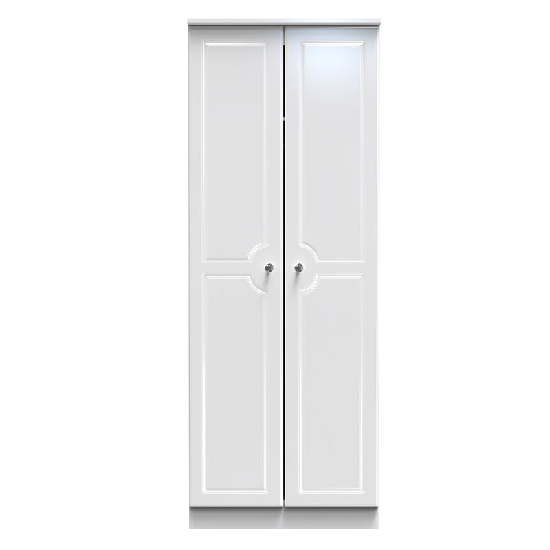 Lisbon Ready Assembled Wardrobe with 2 Doors - White Gloss & White