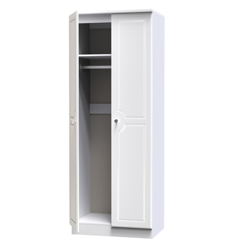 Lisbon Ready Assembled Wardrobe with 2 Doors - White Gloss & White