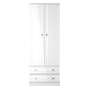 Lisbon Ready Assembled Wardrobe With 2 Doors And 2 Drawers - White Gloss & White
