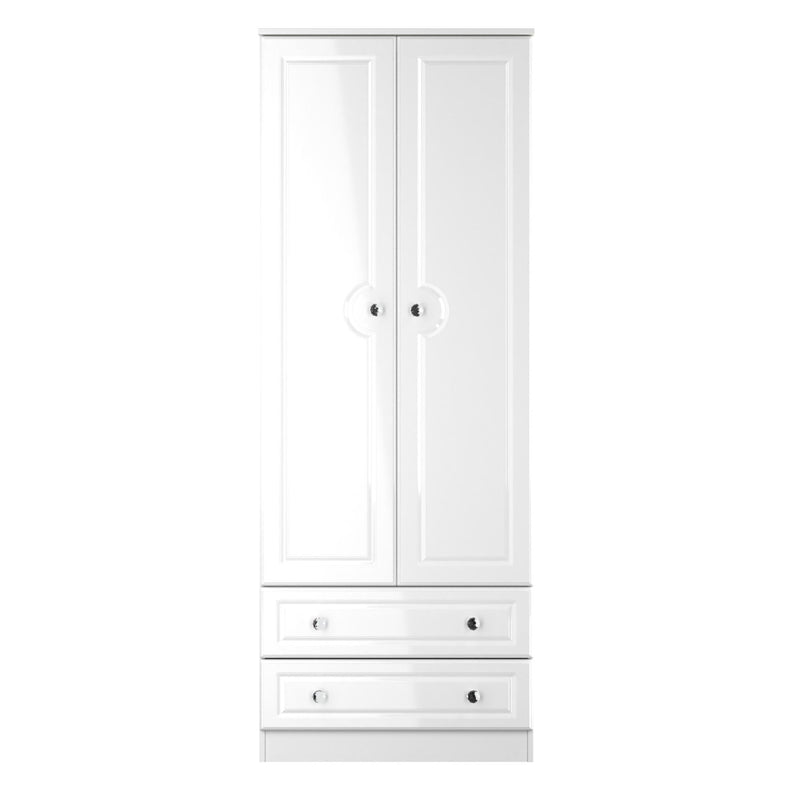 Lisbon Ready Assembled Wardrobe With 2 Doors And 2 Drawers - White Gloss & White