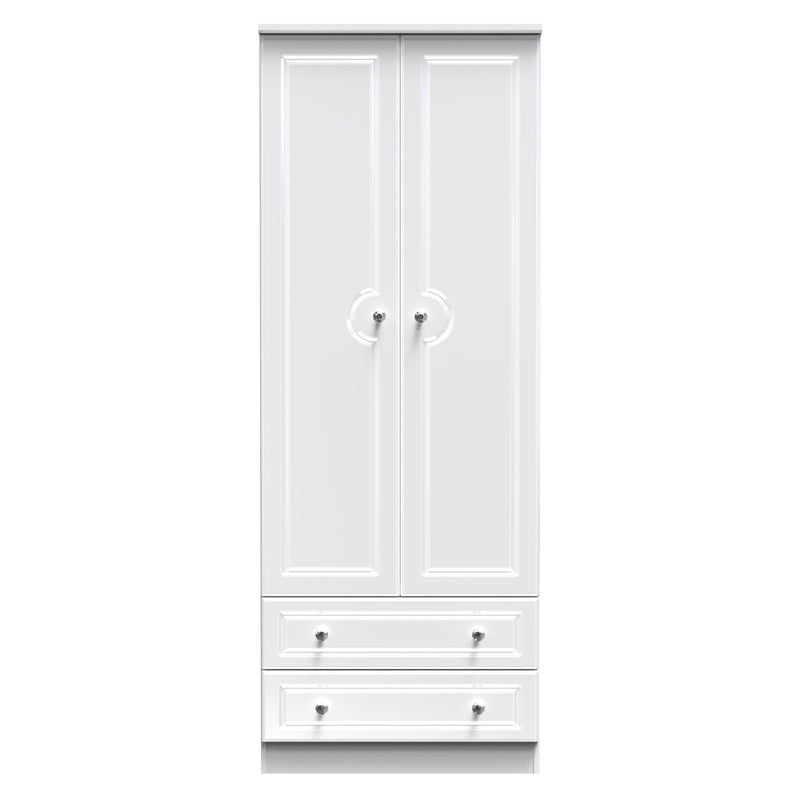 Lisbon Ready Assembled Wardrobe with 2 Doors and 2 Drawers - White Gloss & White