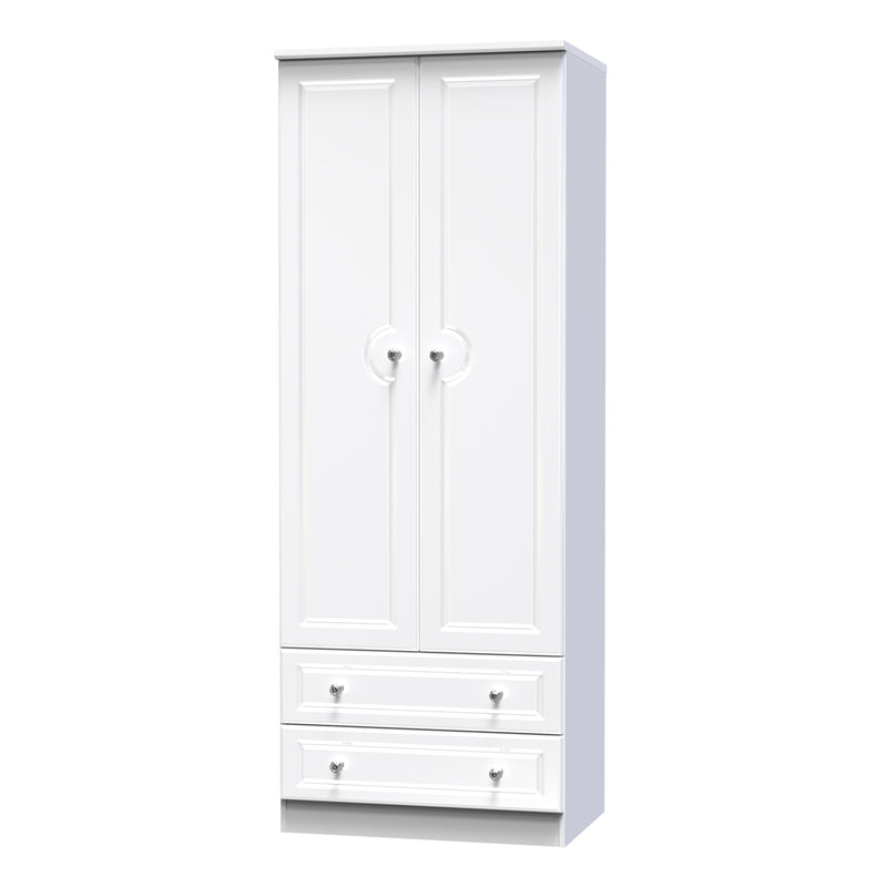 Lisbon Ready Assembled Wardrobe with 2 Doors and 2 Drawers - White Gloss & White