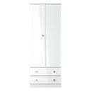 Lisbon Ready Assembled Wardrobe With 2 Doors And 2 Drawers With Mirror - White Gloss & White