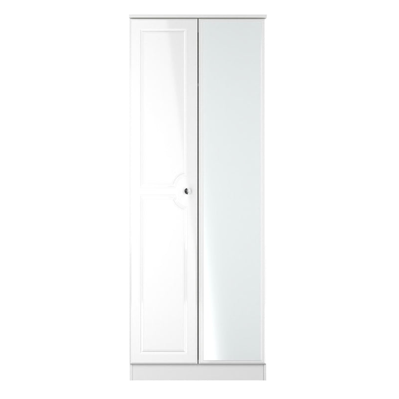Monroe Ready Assembled Wardrobe with 2 Doors and Mirror - White Matt / White