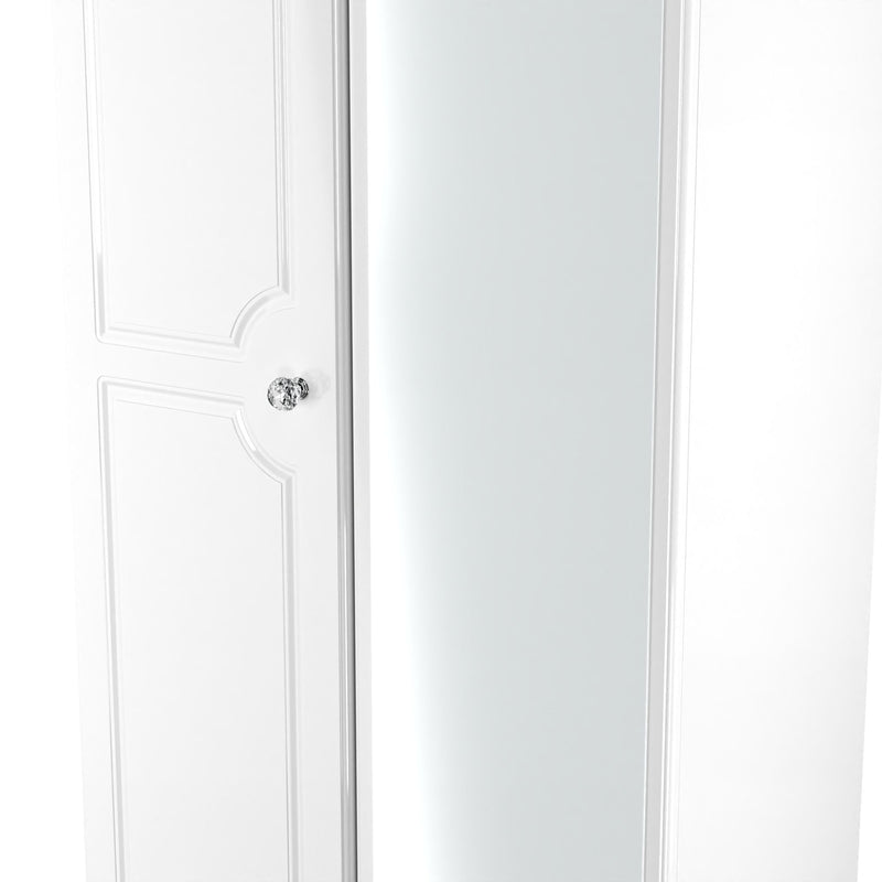 Monroe Ready Assembled Wardrobe with 2 Doors and Mirror - White Matt / White