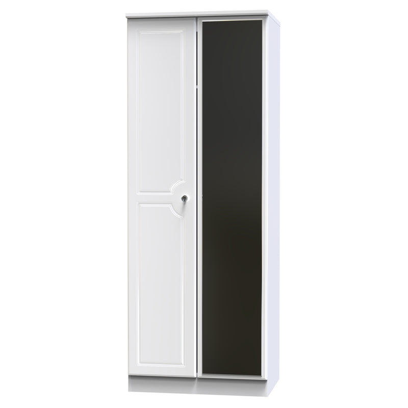 Lisbon Ready Assembled Wardrobe with 2 Doors and Mirror - White Gloss & White