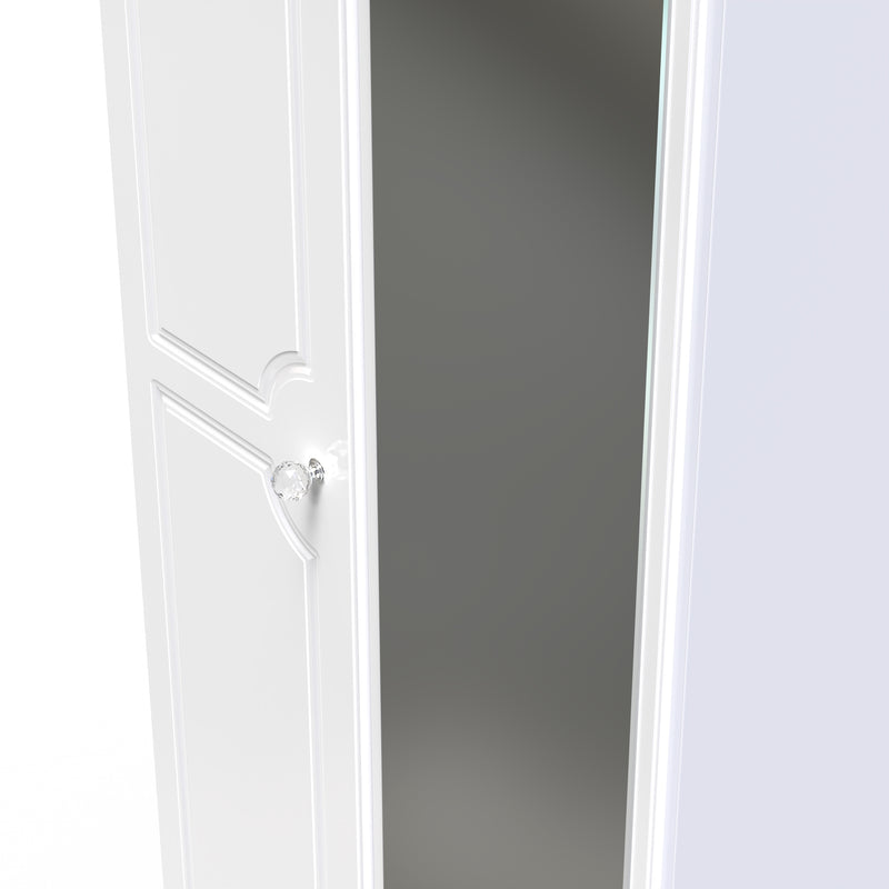 Lisbon Ready Assembled Wardrobe with 2 Doors and Mirror - White Gloss & White