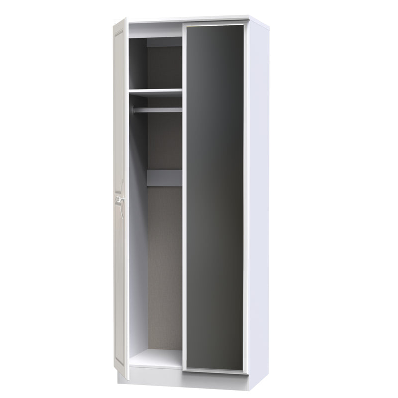 Lisbon Ready Assembled Wardrobe with 2 Doors and Mirror - White Gloss & White