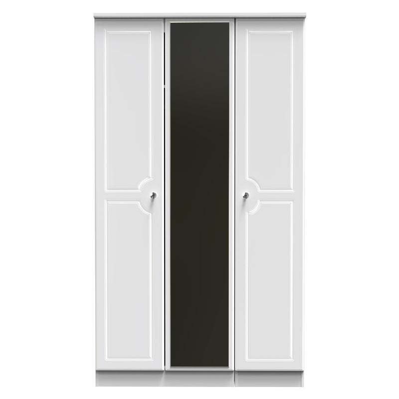 Lisbon  Ready Assembled Wardrobe with Triple door featuring Mirror - White Gloss & White