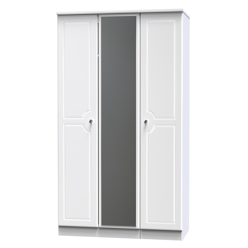 Lisbon  Ready Assembled Wardrobe with Triple Mirror - White Gloss & White