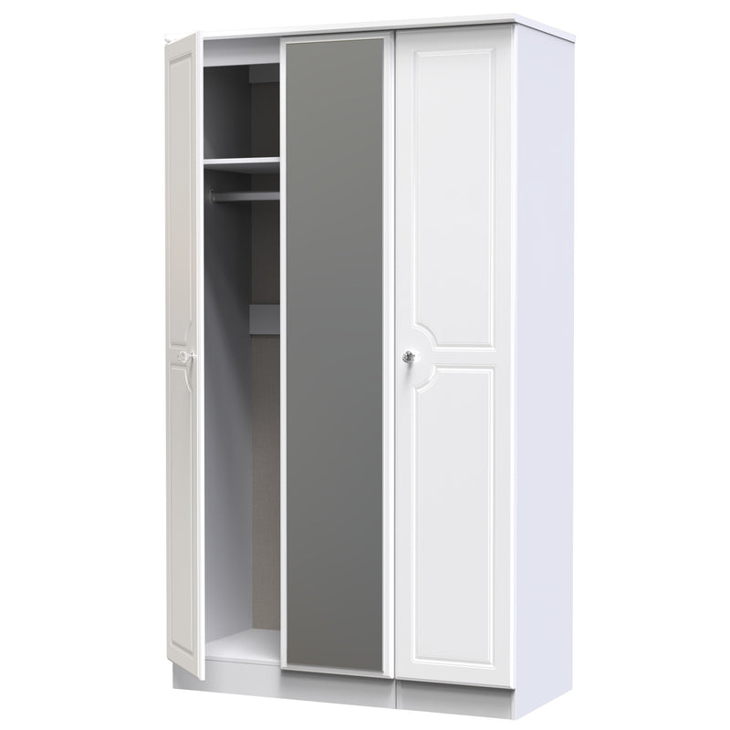Lisbon  Ready Assembled Wardrobe with Triple door featuring Mirror - White Gloss & White